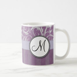 Lavender Floral Wisps & Stripes met monogram Koffiemok