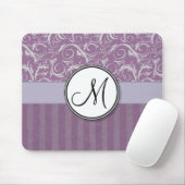 Lavender Floral Wisps & Stripes met monogram Muismat (Met muis)
