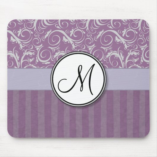 Lavender Floral Wisps & Stripes met monogram Muismat (Voorkant)