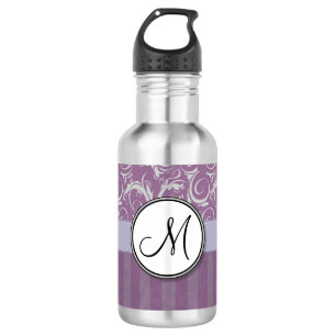 Lavender Floral Wisps & Stripes met monogram Waterfles