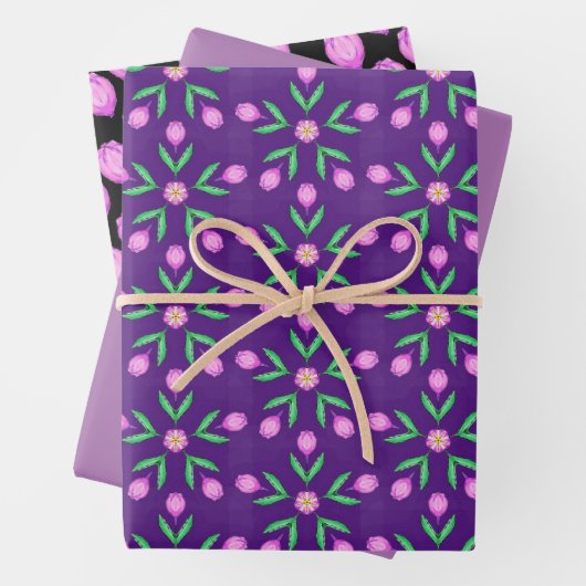 Lavender Floral Wrapping Paper Sheets (In situ)