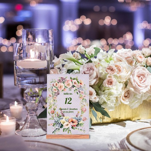 Lavender Floral Wreath Wedding Table Kaart Number