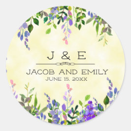 Lavender Floral Yellow Weddenschap Bedankt Monogra Ronde Sticker