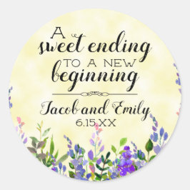 Lavender Floral Yellow Wedding for Envelope Ronde Sticker