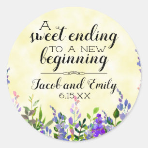 Lavender Floral Yellow Wedding for Envelope Ronde Sticker