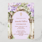 Lavender florals arch beige rose gold Confirmation Folie Uitnodiging (Voorkant)