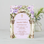 Lavender florals arch beige rose gold Confirmation Folie Uitnodiging (Staand Voorkant)