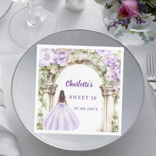 Lavender florals arch dress Sweet 16 luncheon Servet