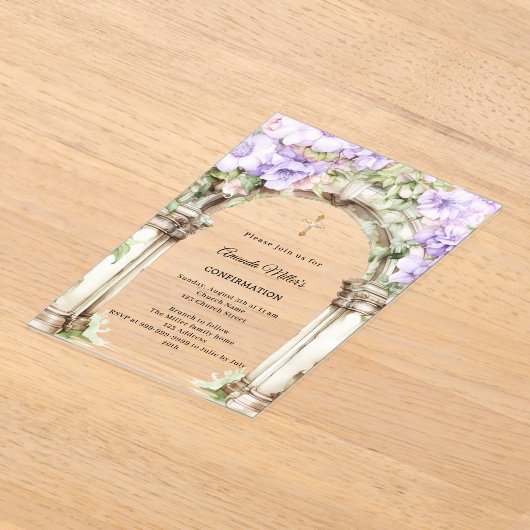 Lavender florals arch girl Confirmation clear Acryl Uitnodigingen (Laagn)