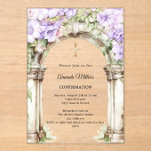 Lavender florals arch girl Confirmation clear Acryl Uitnodigingen (Voorkant)