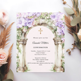 Lavender florals arch girl Confirmation invitation
