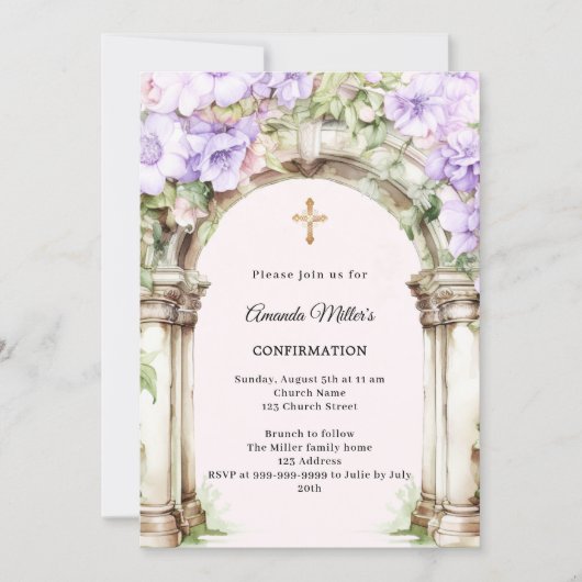 Lavender florals arch girl Confirmation Kaart (Voorkant)