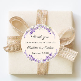 Lavender florals cream champagne wedding thank you ronde sticker