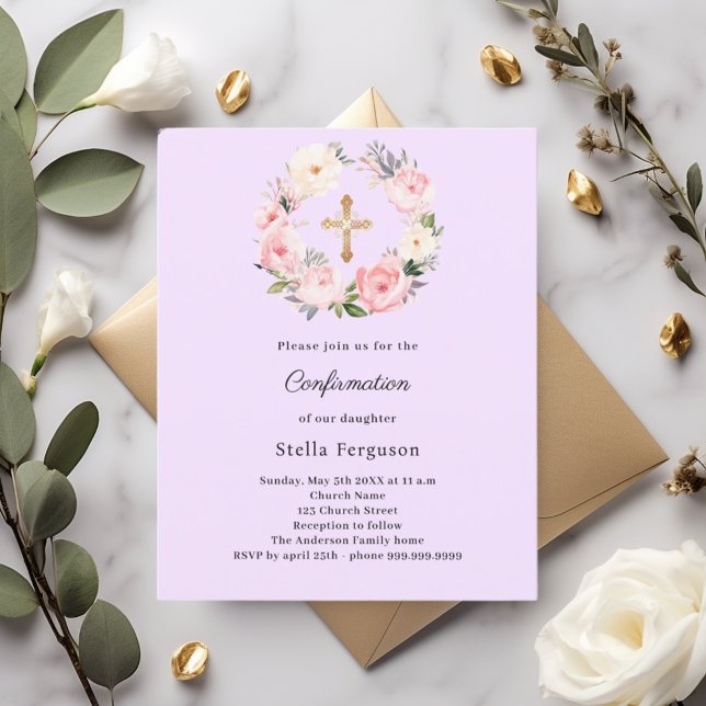 Lavender florals cross Confirmation invitation (Creator heeft geüpload)