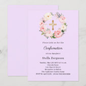 Lavender florals cross Confirmation Kaart (Voorkant / Achterkant)