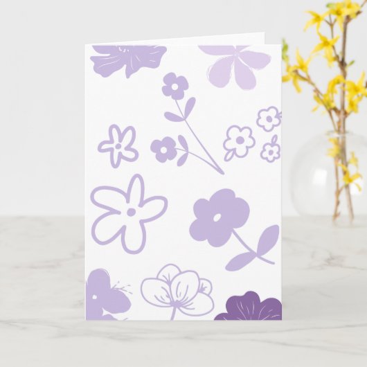 Lavender Florals on White Background  Kaart (Gele Bloem)