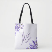 Lavender florals violet script mw naam bruiloft tote bag (Voorkant)