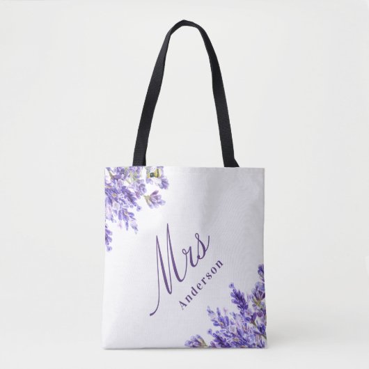 Lavender florals violet script mw naam bruiloft tote bag (Voorkant)