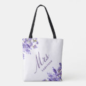 Lavender florals violet script mw naam bruiloft tote bag (Achterkant)