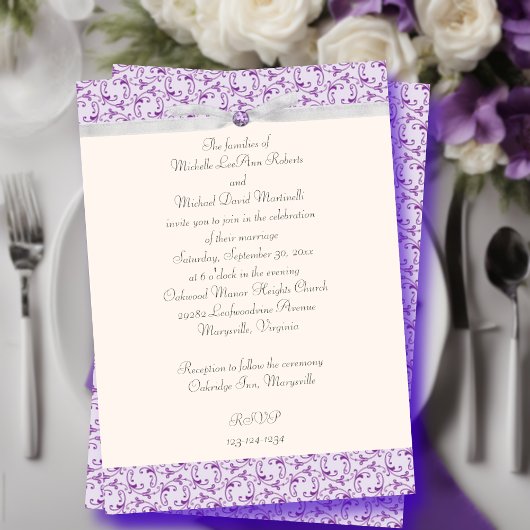 Lavender Florentine Wedding Invitation Kaart