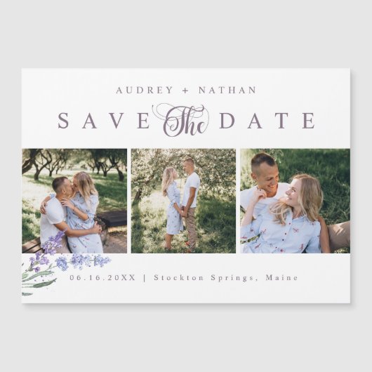 Lavender Flower 3 Photos Save The Date Magnet Card (Voorkant)