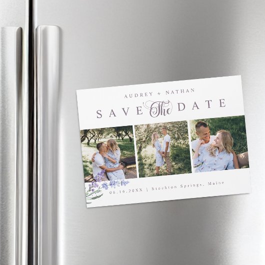 Lavender Flower 3 Photos Save The Date Magnet Card