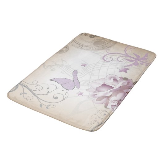 Lavender  Flower, Butterfly, Music, Clocks, Clocks Badmat (Gekanteld)