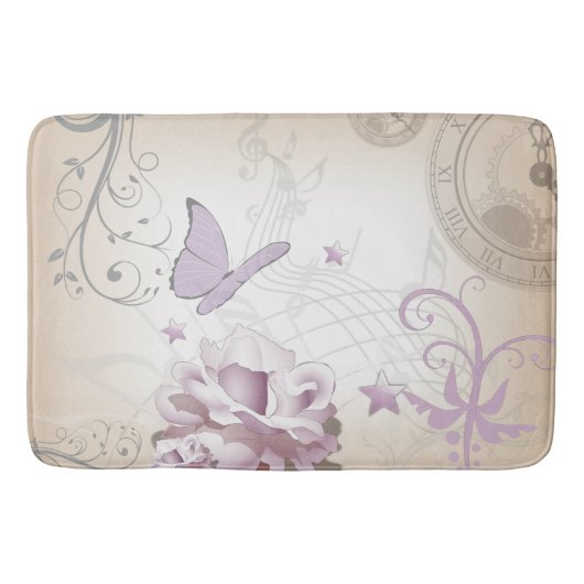 Lavender  Flower, Butterfly, Music, Clocks, Clocks Badmat (Voorkant)