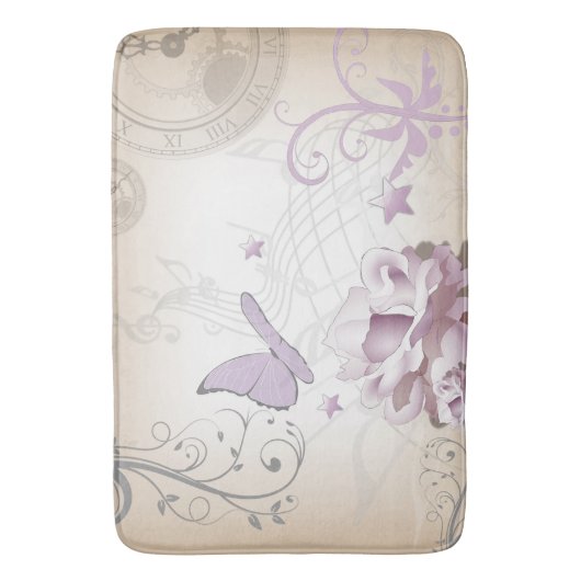 Lavender  Flower, Butterfly, Music, Clocks, Clocks Badmat (Voorkant Verticaal)