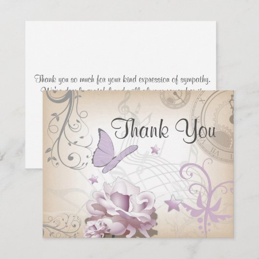 Lavender  Flower, Butterfly, Music, Clocks, Clocks Bedankkaart (Voorkant / Achterkant)