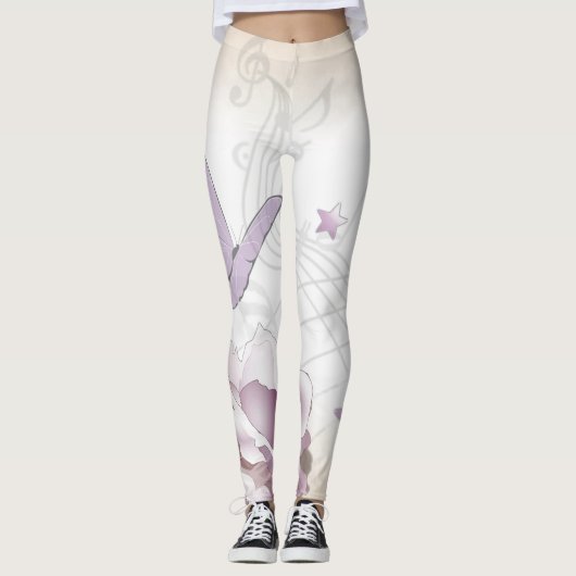 Lavender  Flower, Butterfly, Music, Clocks, Clocks Leggings (Voorkant)