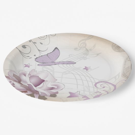 Lavender  Flower, Butterfly, Music, Clocks, Clocks Papieren Bordje (Gekanteld)