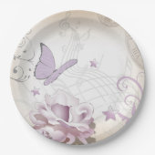 Lavender  Flower, Butterfly, Music, Clocks, Clocks Papieren Bordje (Voorkant)