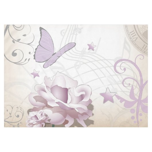 Lavender  Flower, Butterfly, Music, Clocks, Clocks Tafelkleed (Voorkant (Horizontaal))