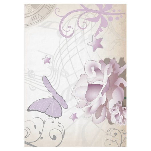 Lavender  Flower, Butterfly, Music, Clocks, Clocks Tafelkleed (Voorkant)