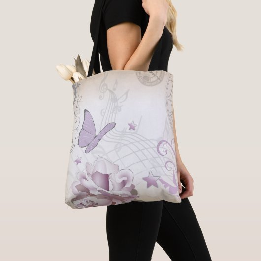 Lavender  Flower, Butterfly, Music, Clocks, Clocks Tote Bag (Dichtbij)