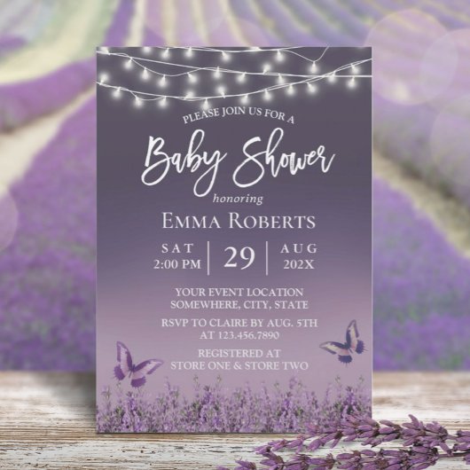 Lavender Flower Butterfly Paars Ombre Baby shower Kaart