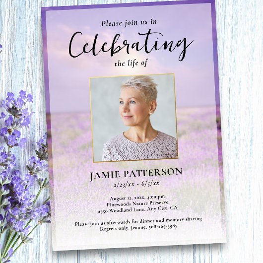 Lavender Flower Celebration of Life Photo Funeral  Kaart