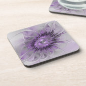 Lavender Flower Dream Modern Abstract Fractal Art Bier Onderzetter (Linkerzijde)