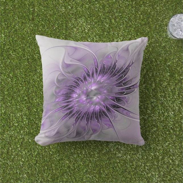 Lavender Flower Dream Modern Abstract Fractal Art Buitenkussen (Gras)