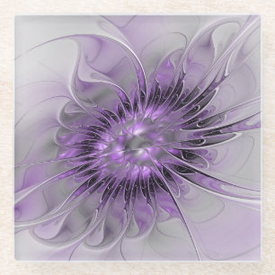 Lavender Flower Dream Modern Abstract Fractal Art Glazen Onderzetter