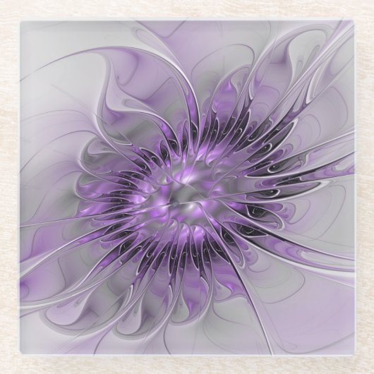 Lavender Flower Dream Modern Abstract Fractal Art Glazen Onderzetter (Voorkant)