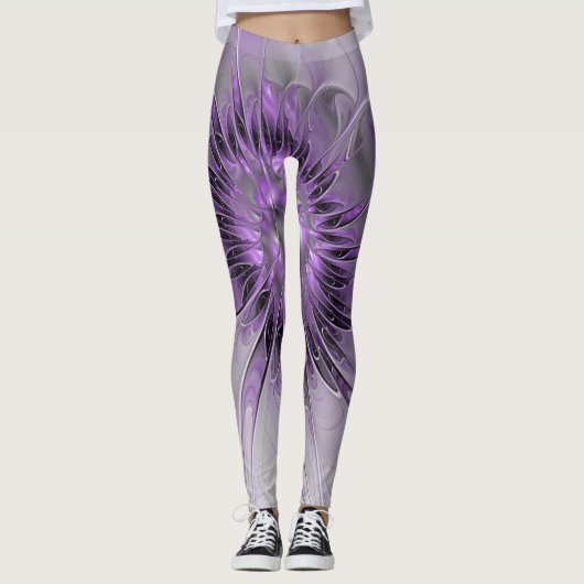 Lavender Flower Dream Modern Abstract Fractal Art Leggings (Voorkant)