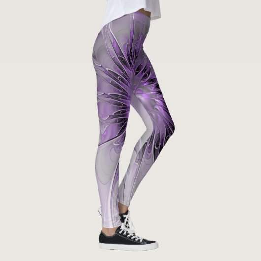 Lavender Flower Dream Modern Abstract Fractal Art Leggings (Rechts)