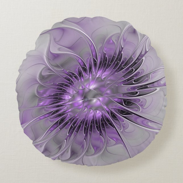 Lavender Flower Dream Modern Abstract Fractal Art Rond Kussen (Voorkant)