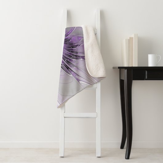 Lavender Flower Dream Modern Abstract Fractal Art Sherpa Deken (In situ)