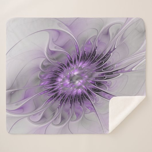 Lavender Flower Dream Modern Abstract Fractal Art Sherpa Deken (Voorkant (horizontaal))