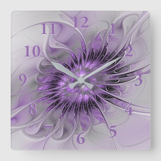 Lavender Flower Dream Modern Abstract Fractal Art Vierkante Klok (Voorkant)