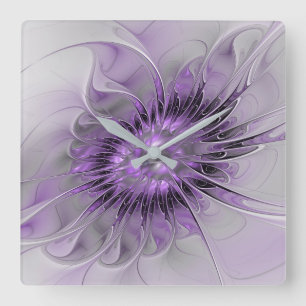 Lavender Flower Dream Modern Abstract Fractal Art Vierkante Klok
