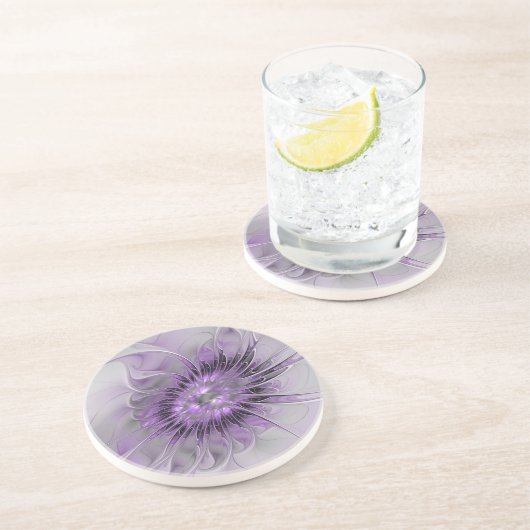 Lavender Flower Dream Modern Abstract Fractal Art Zandsteen Onderzetter (Zijkant)